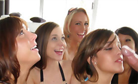 Group of Naughty Girls Exploit One Swollen Dick