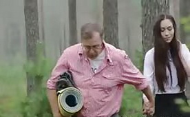 Elder Teacher Tricked Fresh Pale Skin Brunette and Leads In the Forest To Fuck her Until They Both Get Satisfied 